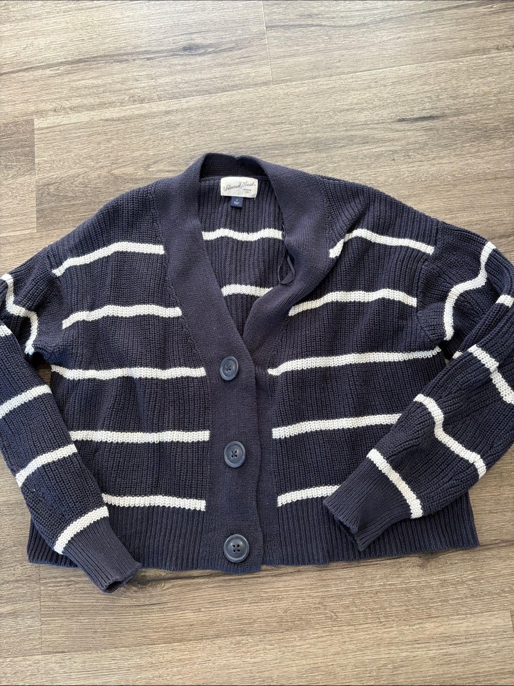 Universal Thread Navy & White Striped Shawl-Collar Cardigan